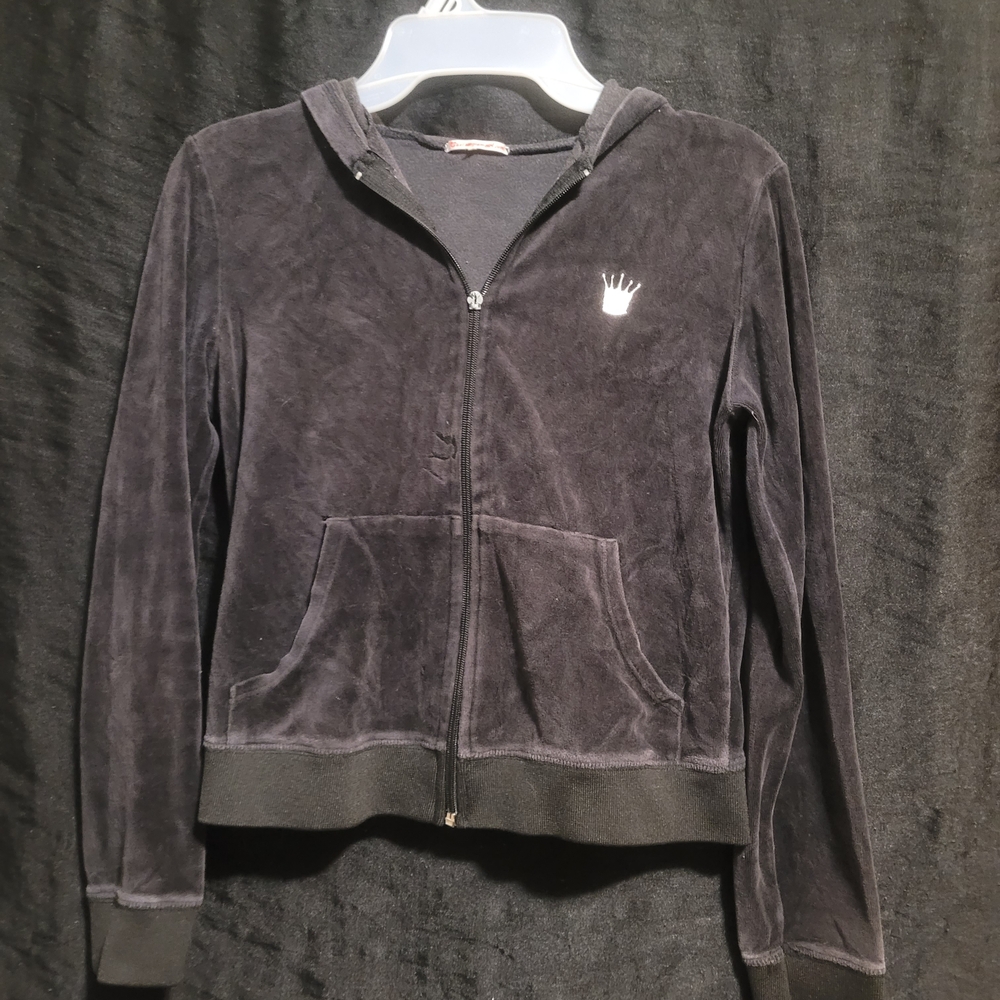 Women's Black Velour Zip-Up Hoodie
